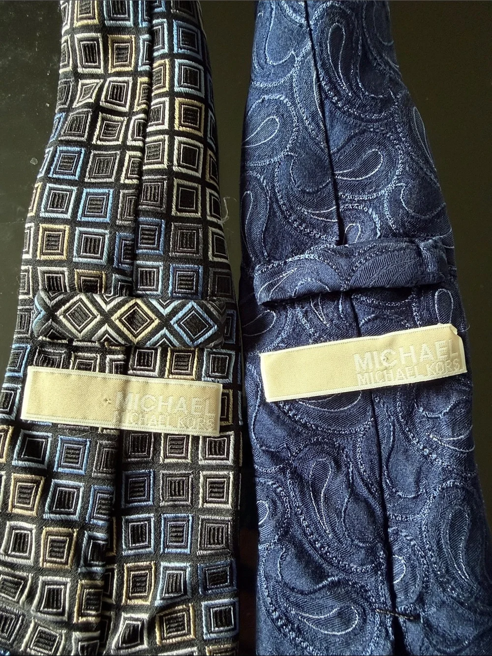 Michael Kors Navy and Light Blue Patterned Silk Ties